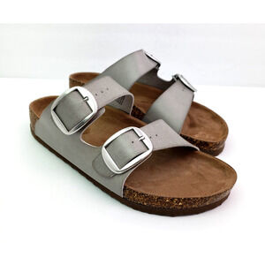 Time and Tru Womens Size 9 W Gray Slip On Footbed Cork Buckle Slide Sandals
